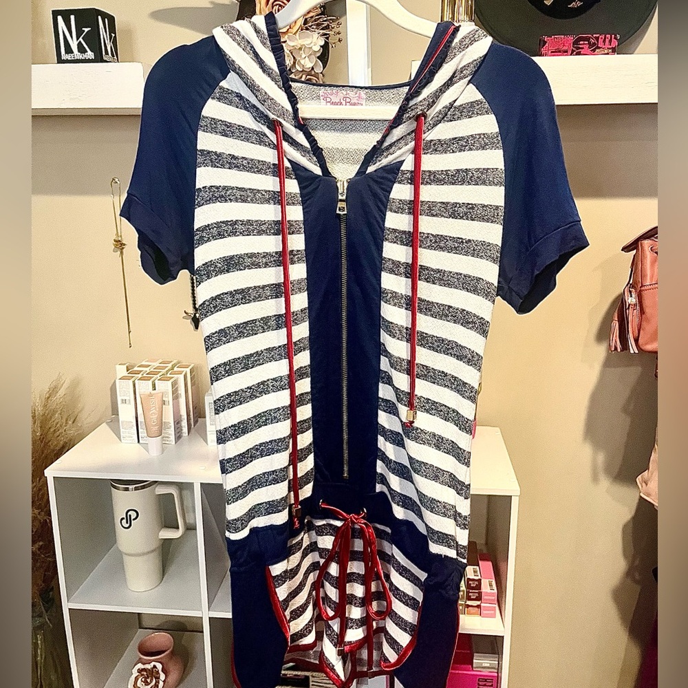 NWOT Rare Red White & Blue Beach Bunny Striped Terry Romper